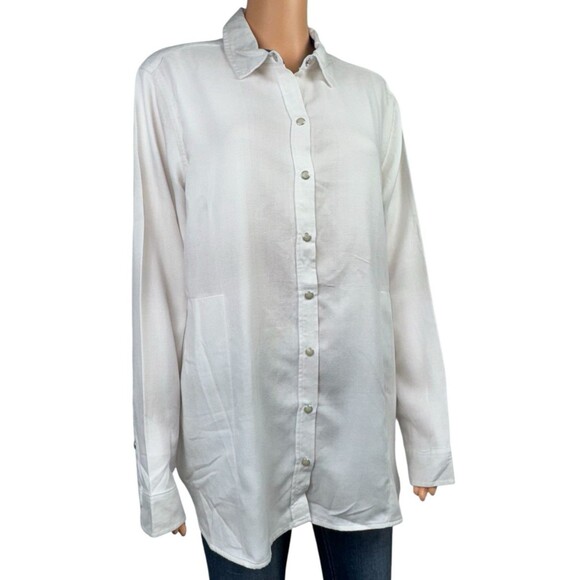 Jachs Girlfriend Womens Large White Soft Plaid Button Up Long Sleeve New - Picture 8 of 8
